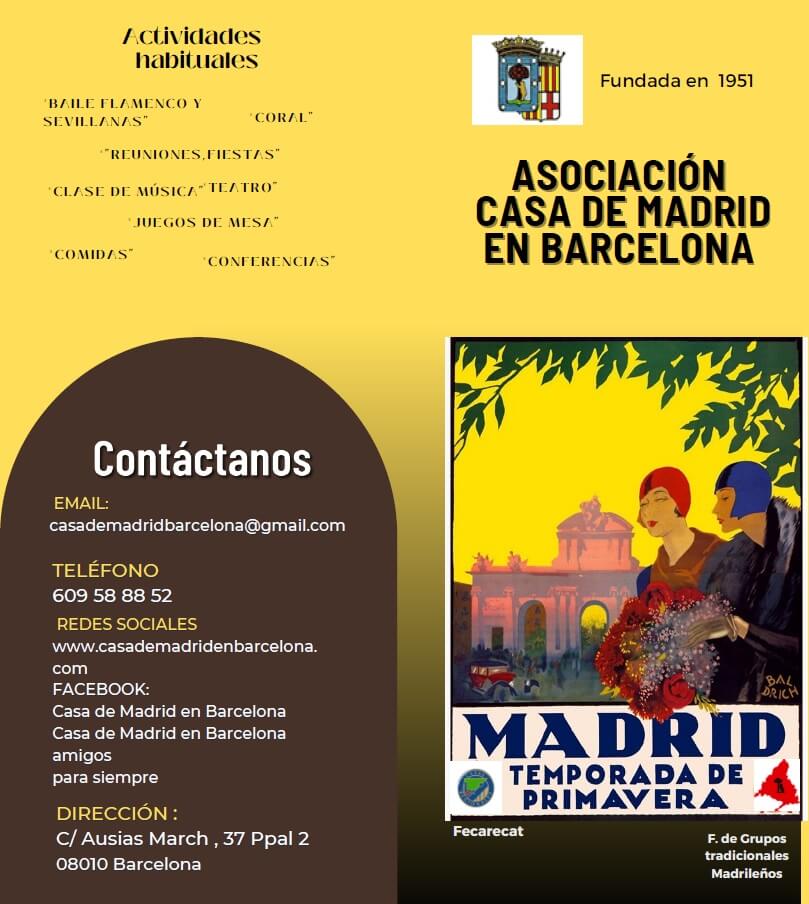 Actividades Culturales de la Casa de Madrid en Barcelona de los Meses de Marzo y Abril de 2024